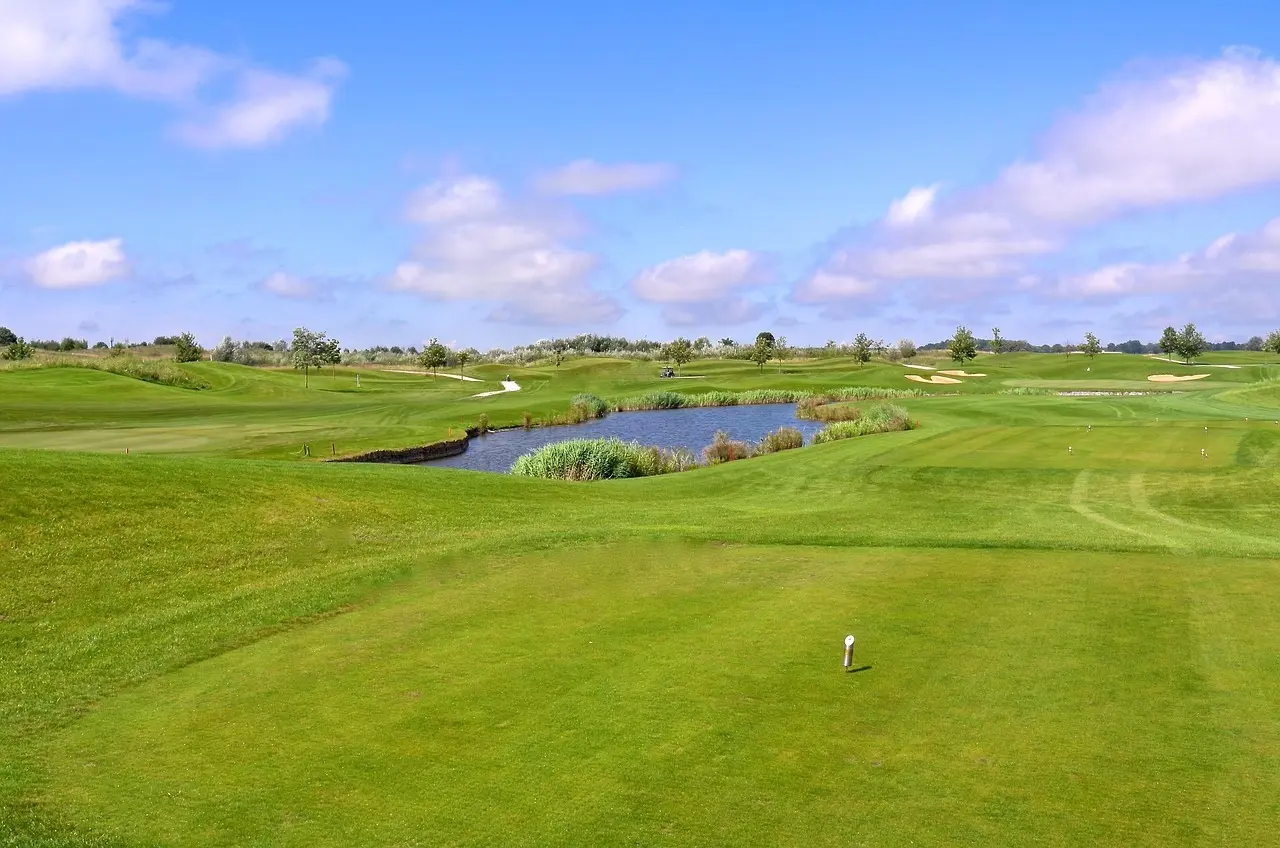 Golfbane med fairway og vandhul